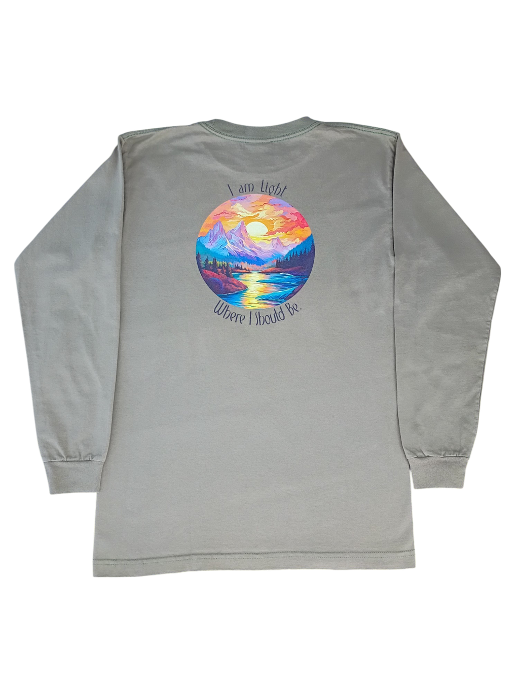Mountain River, Long Sleeve Unisex T-Shirt, Safari Color, USA Made, 100% Cotton
