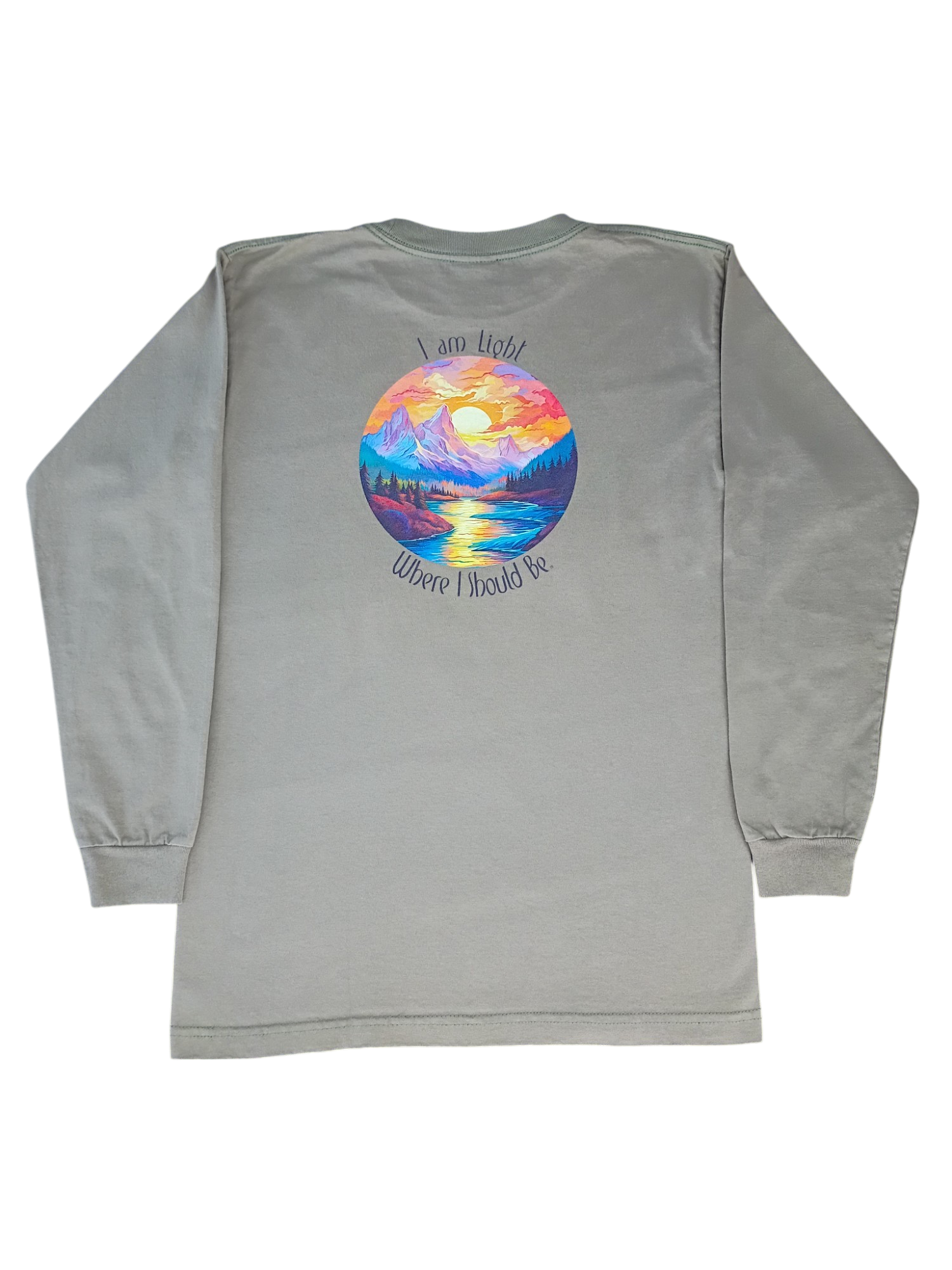 Mountain River, Long Sleeve Unisex T-Shirt, Safari Color, USA Made, 100% Cotton
