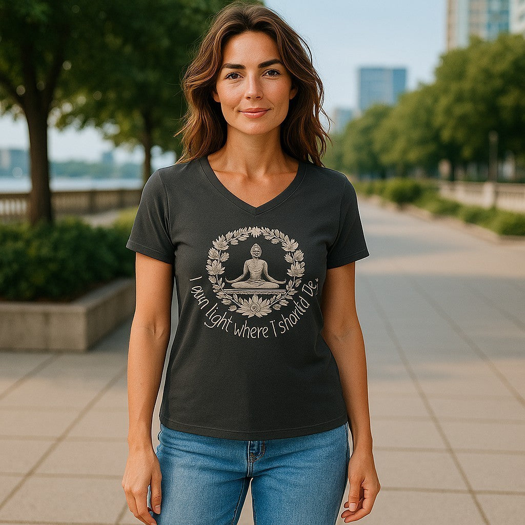 Women's V-Neck Yoga Meditation T-Shirt, 100% Cotton, Made in USA